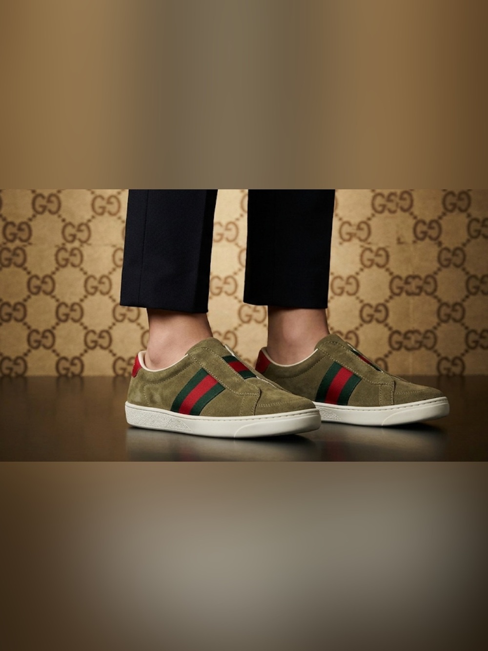 Authentic Gucci luxury designer signature Web suede leather slip on sneakers 13